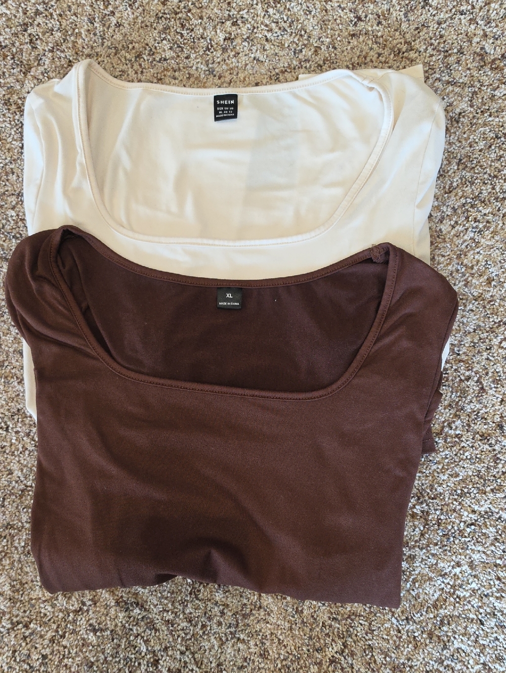 2 SHEIN Scoop Neck Long Sleeve Lightweight Shirts — Cream & Chocolate